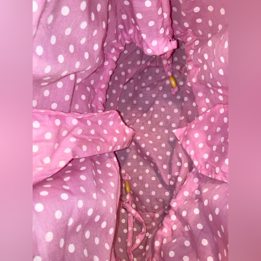 Pink flamingo straw beach bag tote, pink with white polka dot fabric lined - Picture 3 of 4